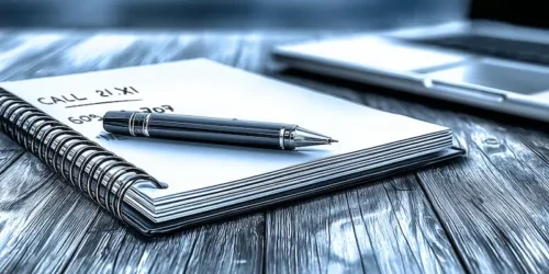 Laptop and notebook on wooden desk with pencil narrow version